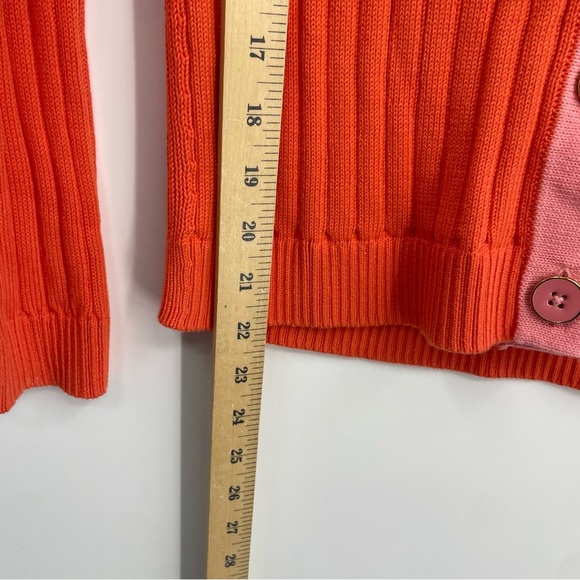 Talbots Pretty Orange Pink ribbed V-Neck Long Sleeve button Cardigan Sz M petite - Picture 6 of 6